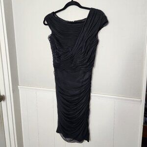 TADASHI SHOJI Black Shirred Ruched Mesh Mini Dress